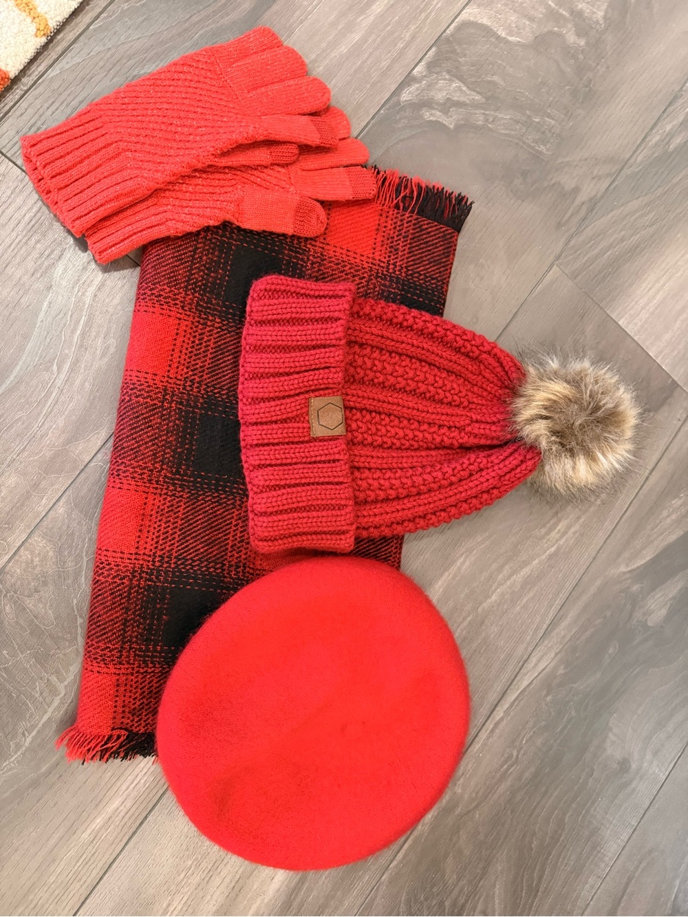 Woman’s Red Pom Beanie Hat and Matching Scarf Set - Cozy Winter Accessories